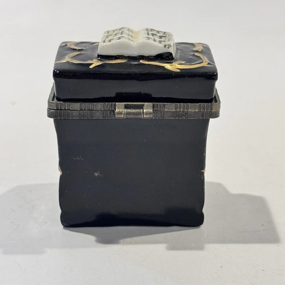 Vintage Miniature Black Piano Ceramic Hinged Lid Trinket Jewelry Keepsake Box